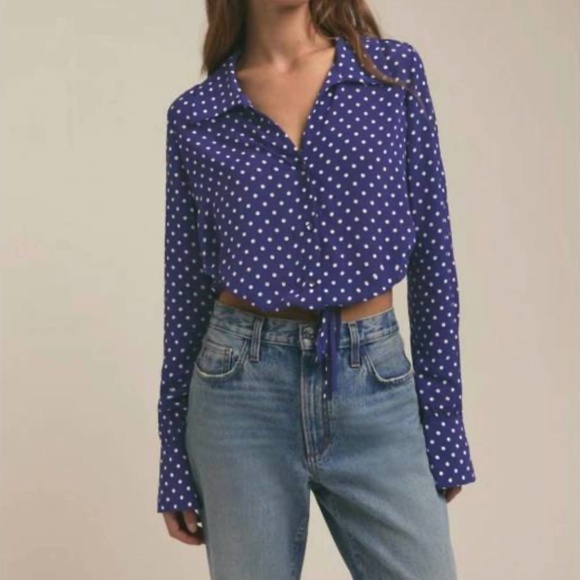 NWT $218 Favorite Daughter The Parker Polka Dot Long Sleeve Button-Up Shirt XS! - Picture 4 of 11